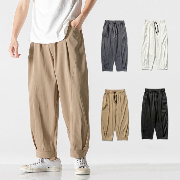 Buddha Stones Pantalon cargo harem homme d'été uni à cordon de serrage et poches, longueur cheville - image 6