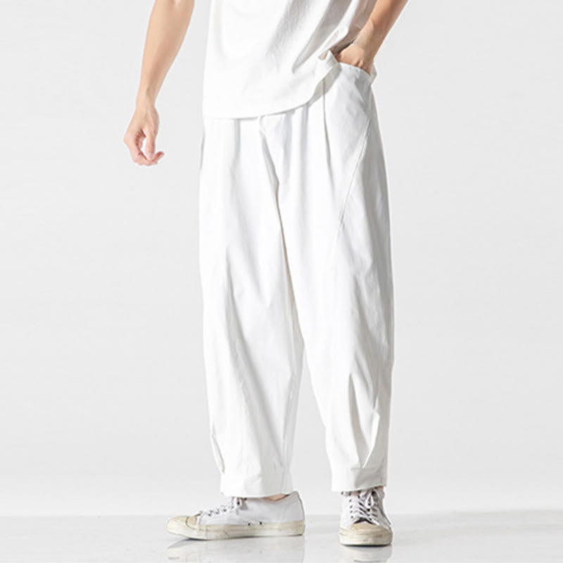 Buddha Stones Pantalon cargo harem homme d'été uni à cordon de serrage et poches, longueur cheville - image 26
