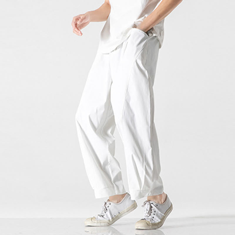 Buddha Stones Pantalon cargo harem homme d'été uni à cordon de serrage et poches, longueur cheville - image 30