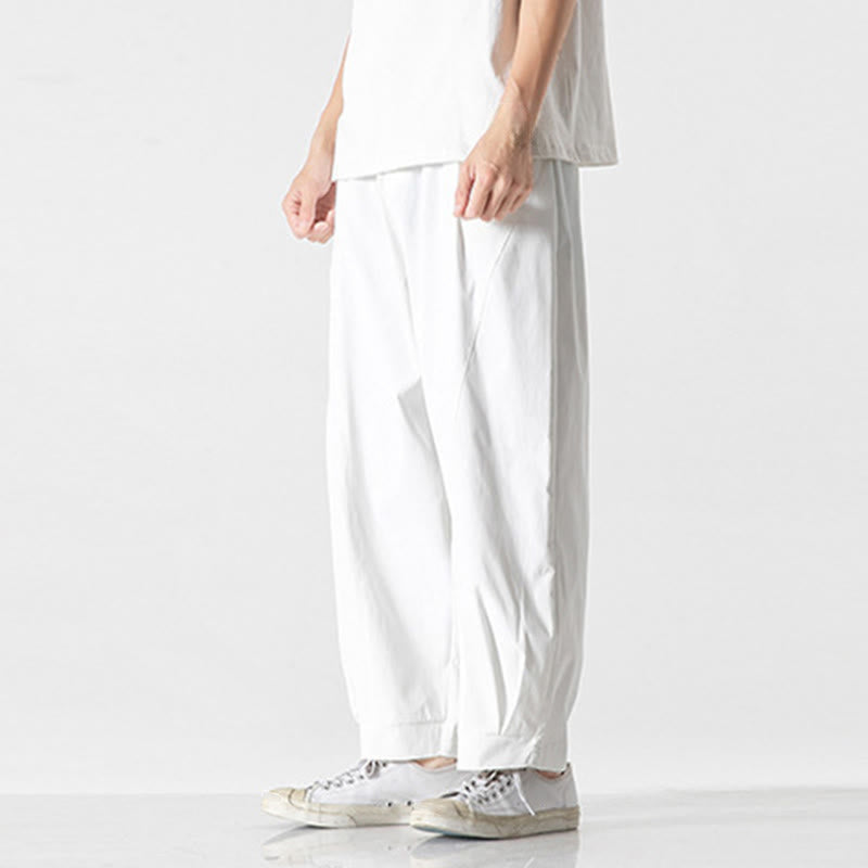 Buddha Stones Pantalon cargo harem homme d'été uni à cordon de serrage et poches, longueur cheville - image 29