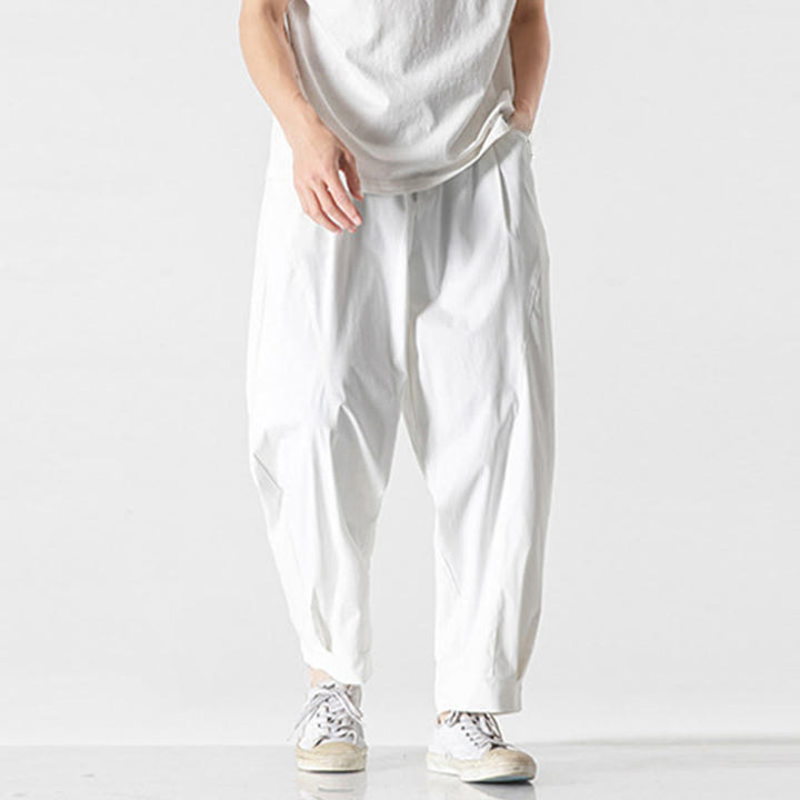 Buddha Stones Pantalon cargo harem homme d'été uni à cordon de serrage et poches, longueur cheville - image 31