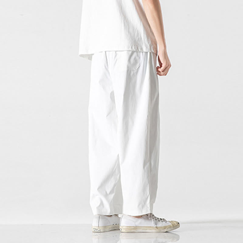 Buddha Stones Pantalon cargo harem homme d'été uni à cordon de serrage et poches, longueur cheville - image 28