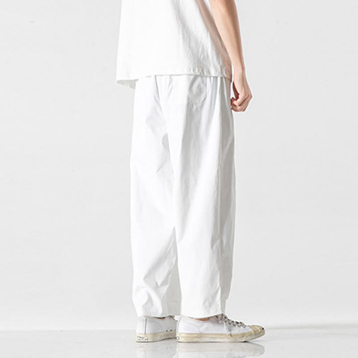 Buddha Stones Pantalon cargo harem homme d'été uni à cordon de serrage et poches, longueur cheville - image 28