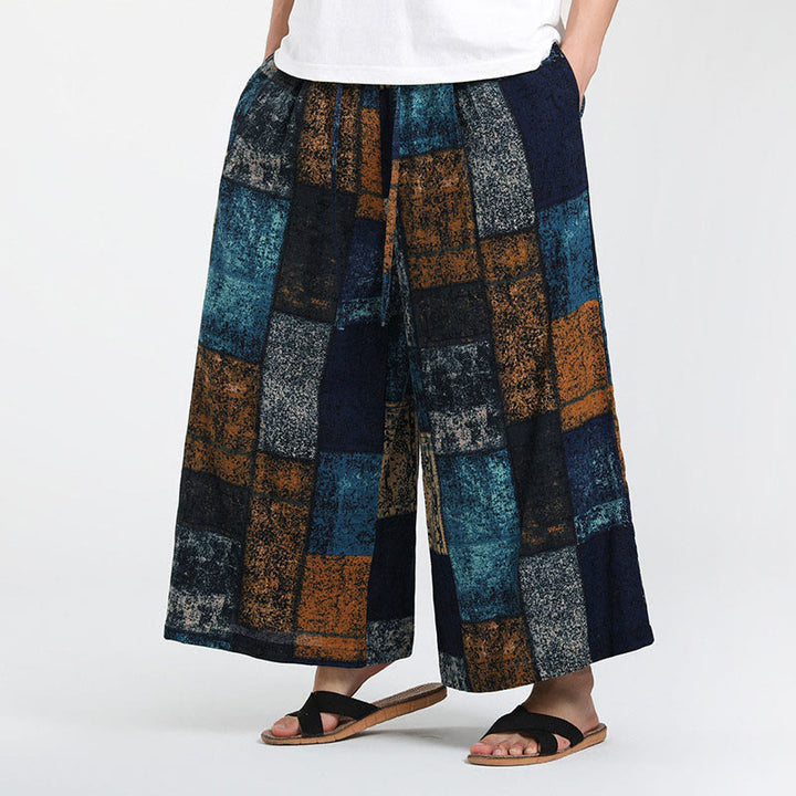Buddha Stones Pantalon d'été patchwork pour homme, longueur 7-8, jambes larges, avec poches - Bleuet - US/UK/AU46，EU56 (5XL) - image 8