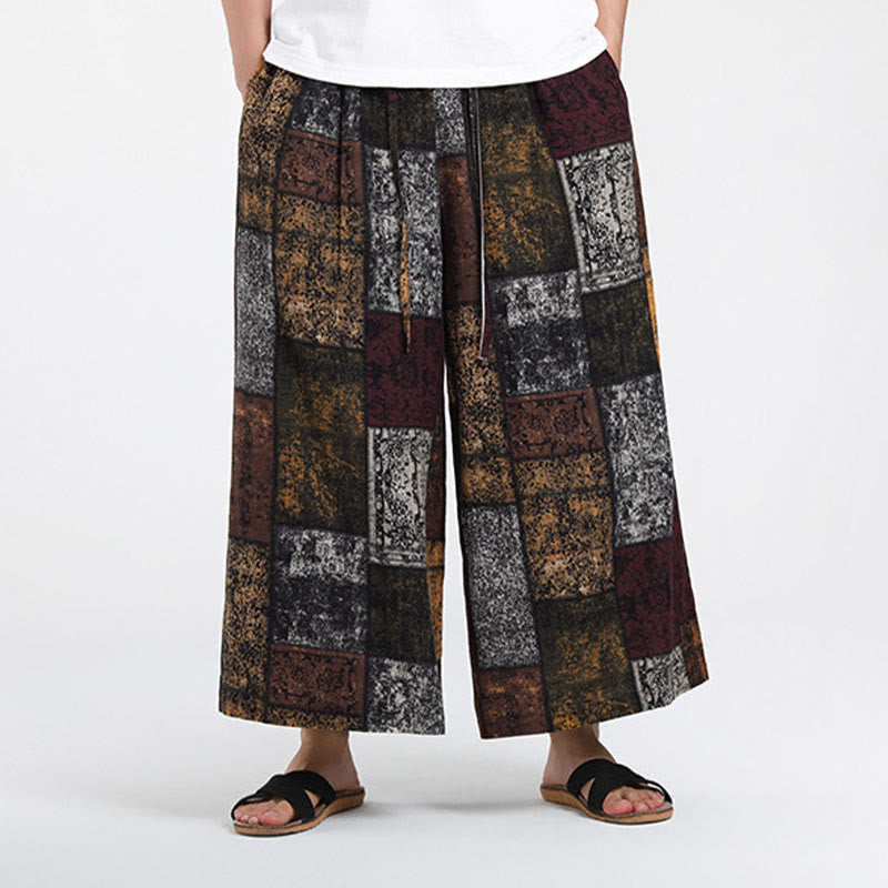 Buddha Stones Pantalon d'été patchwork pour homme, longueur 7-8, jambes larges, avec poches - image 2