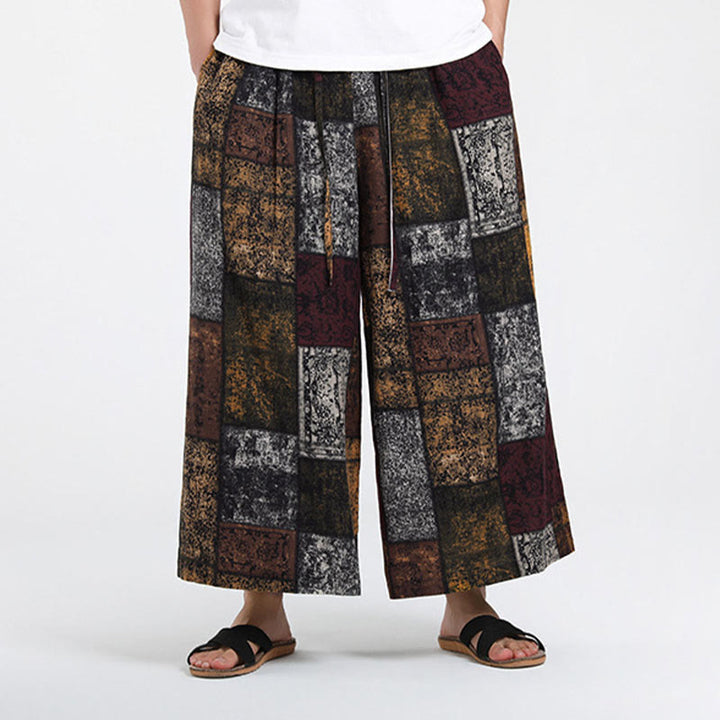 Buddha Stones Pantalon d'été patchwork pour homme, longueur 7-8, jambes larges, avec poches - image 2