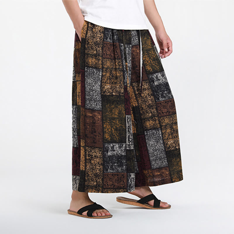 Buddha Stones Pantalon d'été patchwork pour homme, longueur 7-8, jambes larges, avec poches - image 5