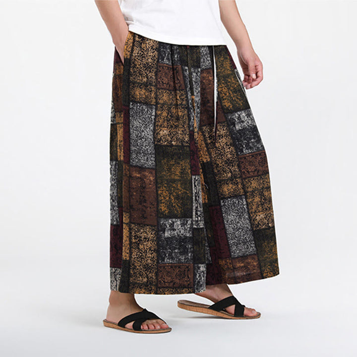 Buddha Stones Pantalon d'été patchwork pour homme, longueur 7-8, jambes larges, avec poches - image 5