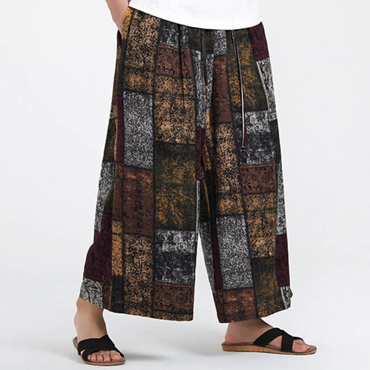 Buddha Stones Pantalon d'été patchwork pour homme, longueur 7-8, jambes larges, avec poches - image 3