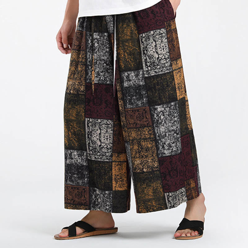 Buddha Stones Pantalon d'été patchwork pour homme, longueur 7-8, jambes larges, avec poches - image 4