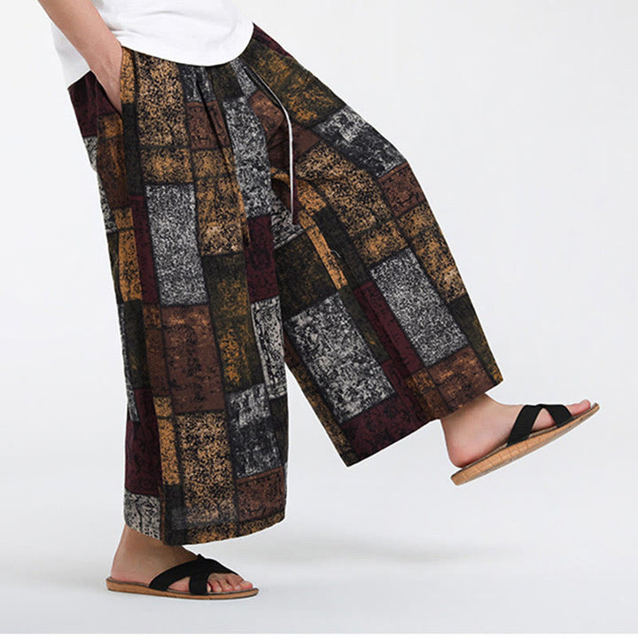 Buddha Stones Pantalon d'été patchwork pour homme, longueur 7-8, jambes larges, avec poches - image 6