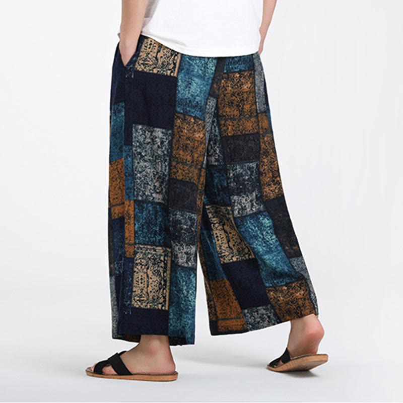 Buddha Stones Pantalon d'été patchwork pour homme, longueur 7-8, jambes larges, avec poches - image 12