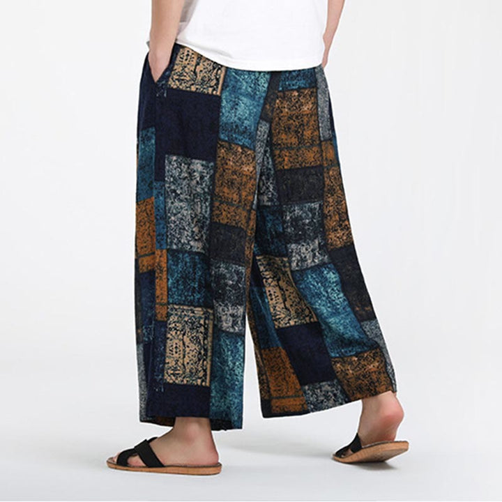 Buddha Stones Pantalon d'été patchwork pour homme, longueur 7-8, jambes larges, avec poches - image 12