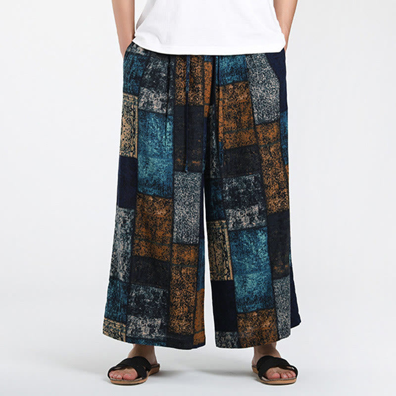 Buddha Stones Pantalon d'été patchwork pour homme, longueur 7-8, jambes larges, avec poches - image 9