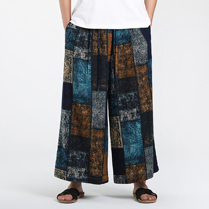 Buddha Stones Pantalon d'été patchwork pour homme, longueur 7-8, jambes larges, avec poches - image 9