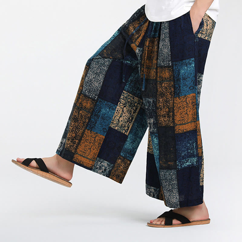 Buddha Stones Pantalon d'été patchwork pour homme, longueur 7-8, jambes larges, avec poches - image 16