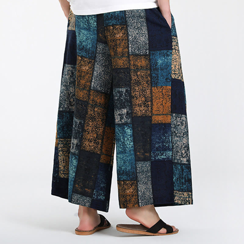Buddha Stones Pantalon d'été patchwork pour homme, longueur 7-8, jambes larges, avec poches - image 11