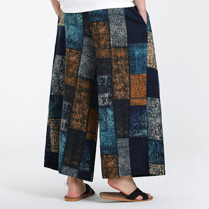 Buddha Stones Pantalon d'été patchwork pour homme, longueur 7-8, jambes larges, avec poches - image 11