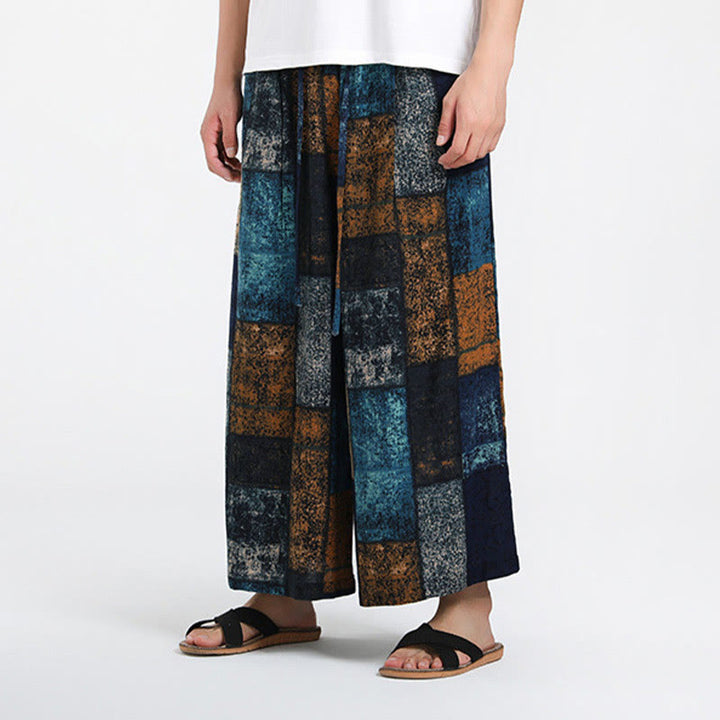 Buddha Stones Pantalon d'été patchwork pour homme, longueur 7-8, jambes larges, avec poches - image 10