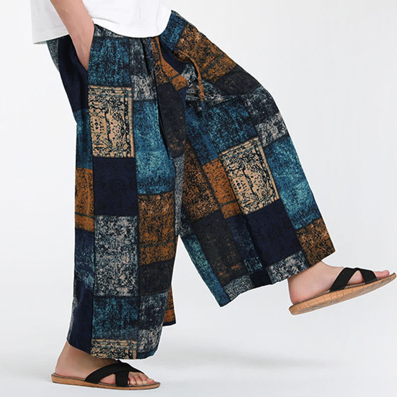 Buddha Stones Pantalon d'été patchwork pour homme, longueur 7-8, jambes larges, avec poches - image 15
