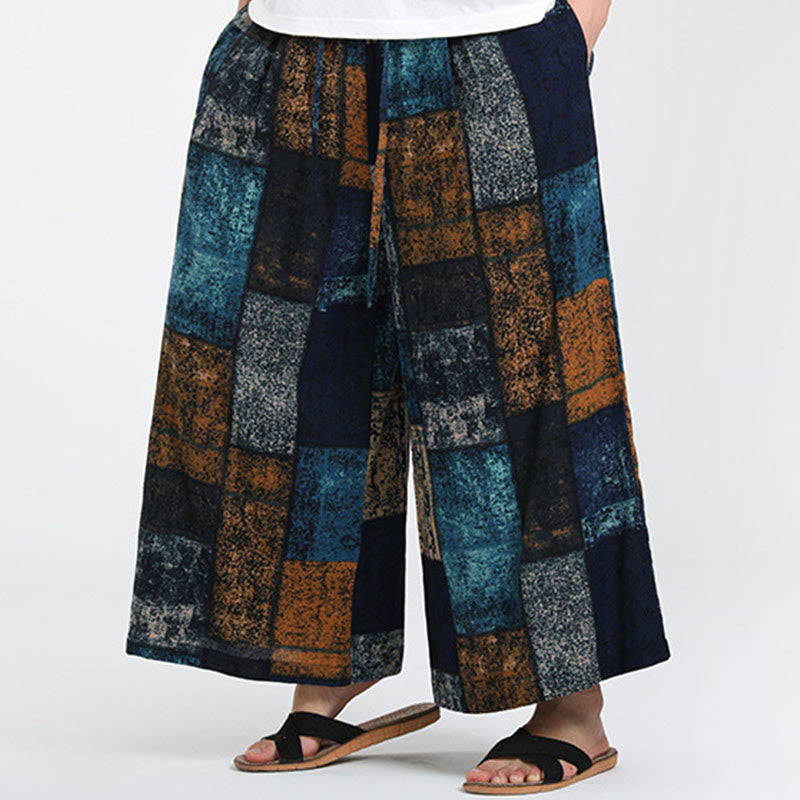 Buddha Stones Pantalon d'été patchwork pour homme, longueur 7-8, jambes larges, avec poches - image 13
