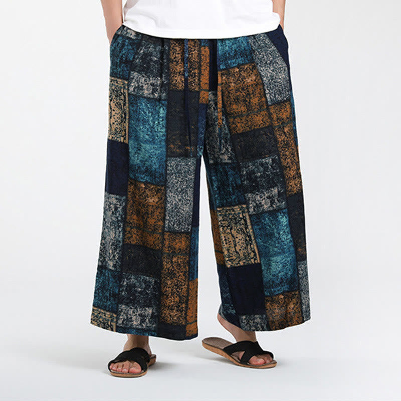 Buddha Stones Pantalon d'été patchwork pour homme, longueur 7-8, jambes larges, avec poches - image 14