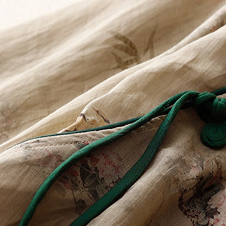 Buddha Stones Chemise à manches trois-quarts pour femme, motif orchidée blanche et fleurs rouges, boutonnière grenouille - image 11