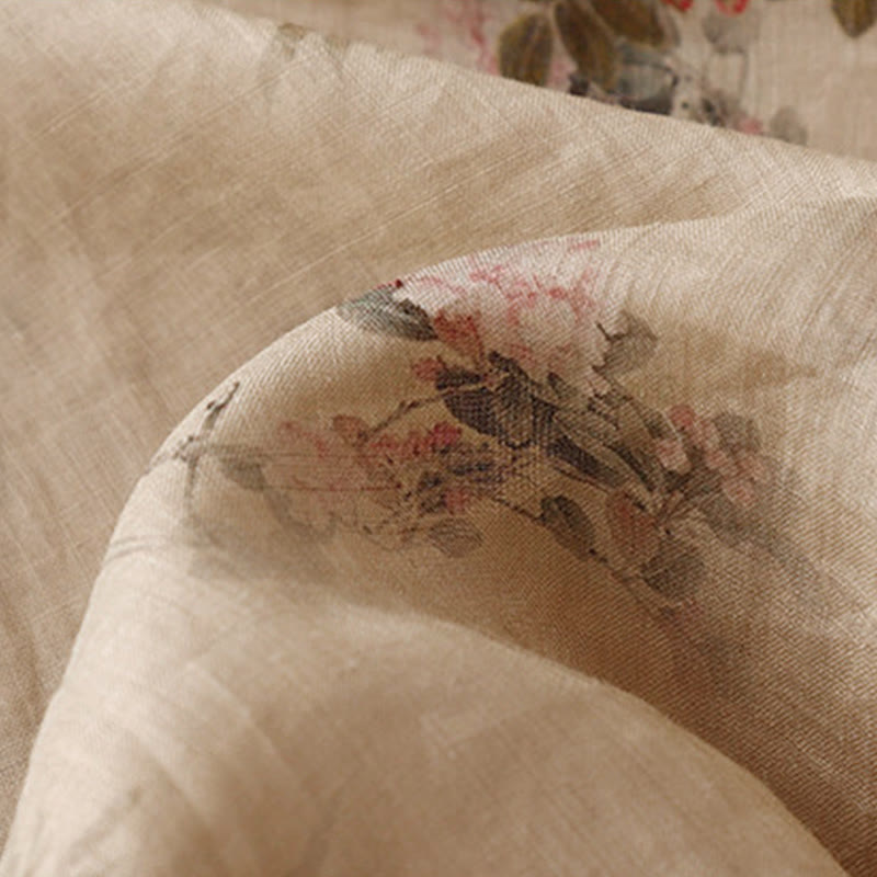 Buddha Stones Chemise à manches trois-quarts pour femme, motif orchidée blanche et fleurs rouges, boutonnière grenouille - image 16
