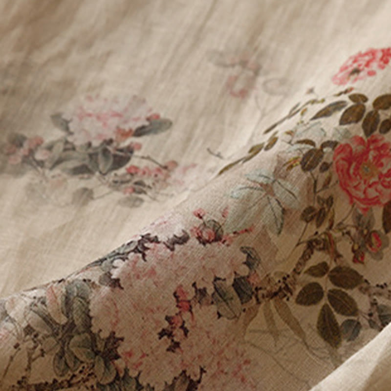 Buddha Stones Chemise à manches trois-quarts pour femme, motif orchidée blanche et fleurs rouges, boutonnière grenouille - image 15