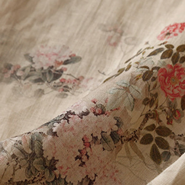 Buddha Stones Chemise à manches trois-quarts pour femme, motif orchidée blanche et fleurs rouges, boutonnière grenouille - image 15