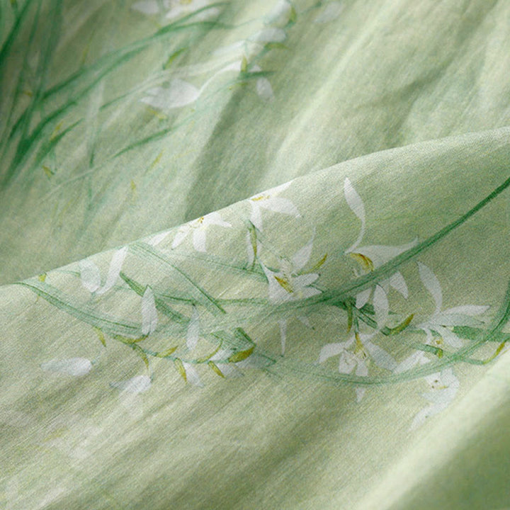 Buddha Stones Chemise à manches trois-quarts pour femme, motif orchidée blanche et fleurs rouges, boutonnière grenouille - image 6