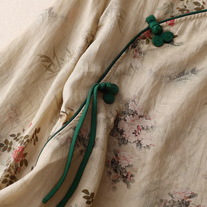 Buddha Stones Chemise à manches trois-quarts pour femme, motif orchidée blanche et fleurs rouges, boutonnière grenouille - image 10