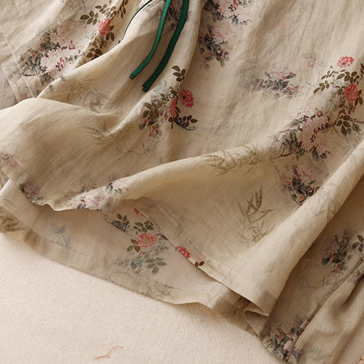 Buddha Stones Chemise à manches trois-quarts pour femme, motif orchidée blanche et fleurs rouges, boutonnière grenouille - image 14