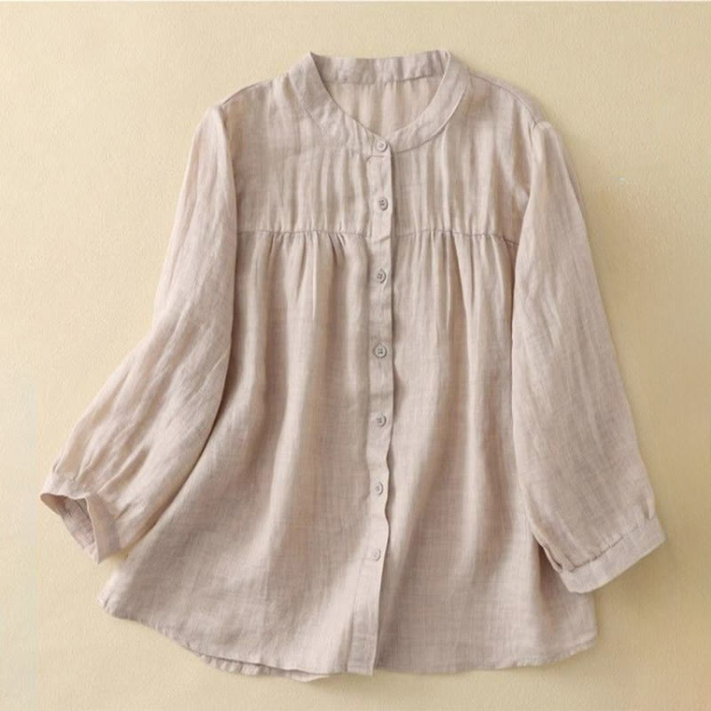 Buddha Stones Chemise femme unie à col rond et manches trois-quarts avec boutons - Bisque - US14，UK/AU18，EU46 (3XL) - image 15