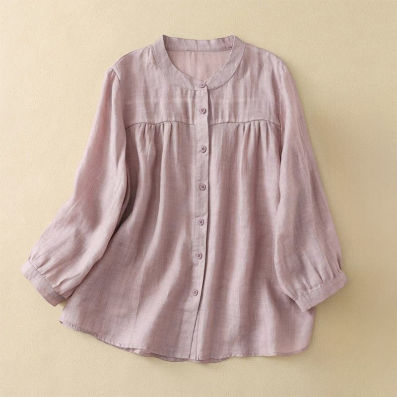 Buddha Stones Chemise femme unie à col rond et manches trois-quarts avec boutons - MistyRose - US14，UK/AU18，EU46 (3XL) - image 10