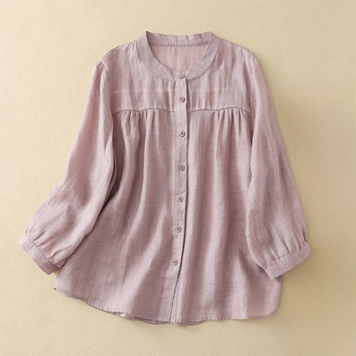 Buddha Stones Chemise femme unie à col rond et manches trois-quarts avec boutons - MistyRose - US14，UK/AU18，EU46 (3XL) - image 10