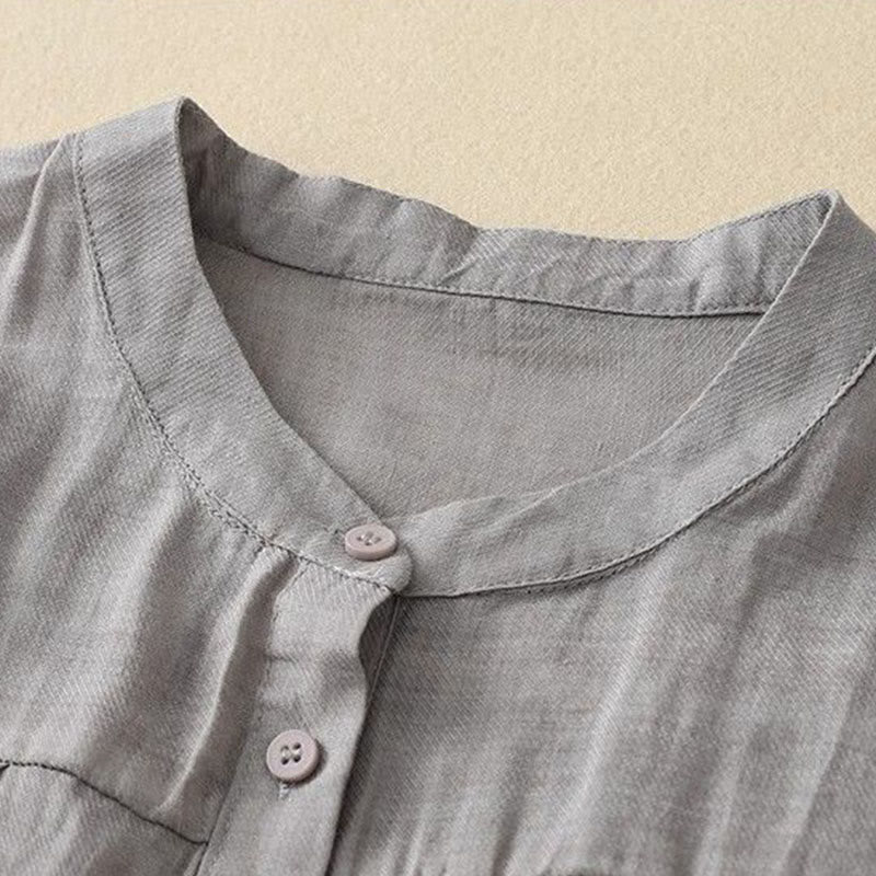 Buddha Stones Chemise femme unie à col rond et manches trois-quarts avec boutons - image 1
