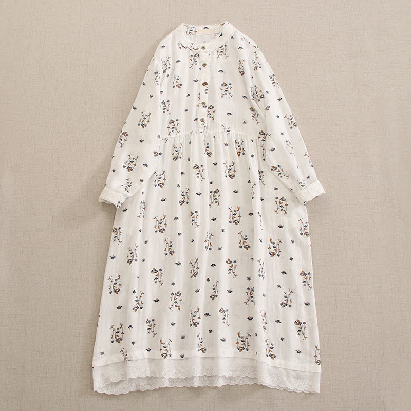Buddha Stones Robe midi printanière à petits boutons, col rond, manches longues et poches, ornée d'un imprimé floral discret - Blanc - US4-8/10，UK/AU8-12/14，EU36-40/42 (F) - image 44
