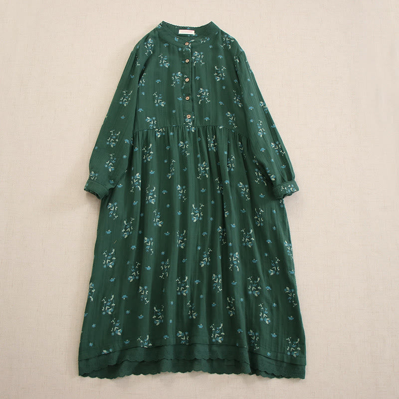 Buddha Stones Robe midi printanière à petits boutons, col rond, manches longues et poches, ornée d'un imprimé floral discret - Vert d'eau - US4-8/10，UK/AU8-12/14，EU36-40/42 (F) - image 29