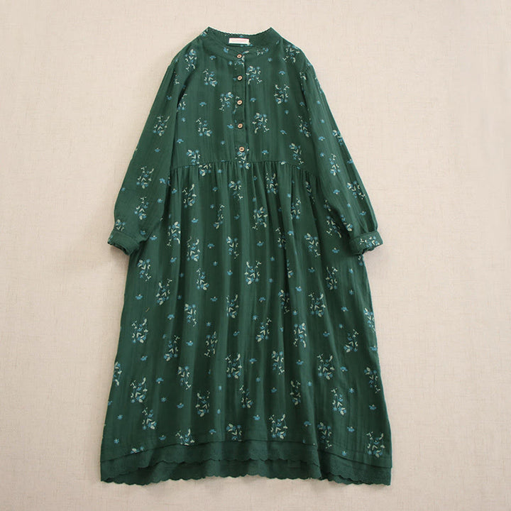 Buddha Stones Robe midi printanière à petits boutons, col rond, manches longues et poches, ornée d'un imprimé floral discret - Vert d'eau - US4-8/10，UK/AU8-12/14，EU36-40/42 (F) - image 29