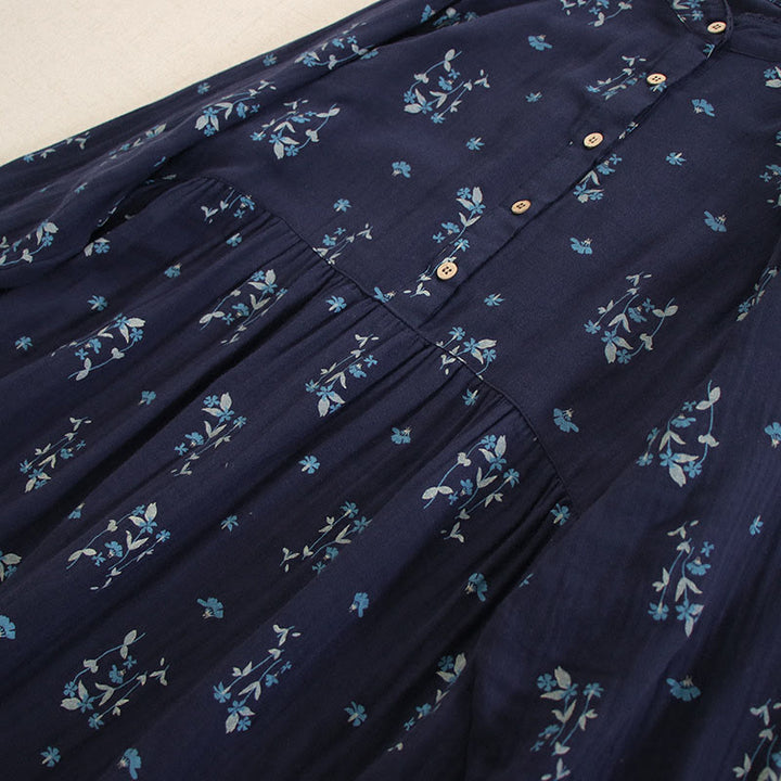Buddha Stones Robe midi printanière à petits boutons, col rond, manches longues et poches, ornée d'un imprimé floral discret - image 6
