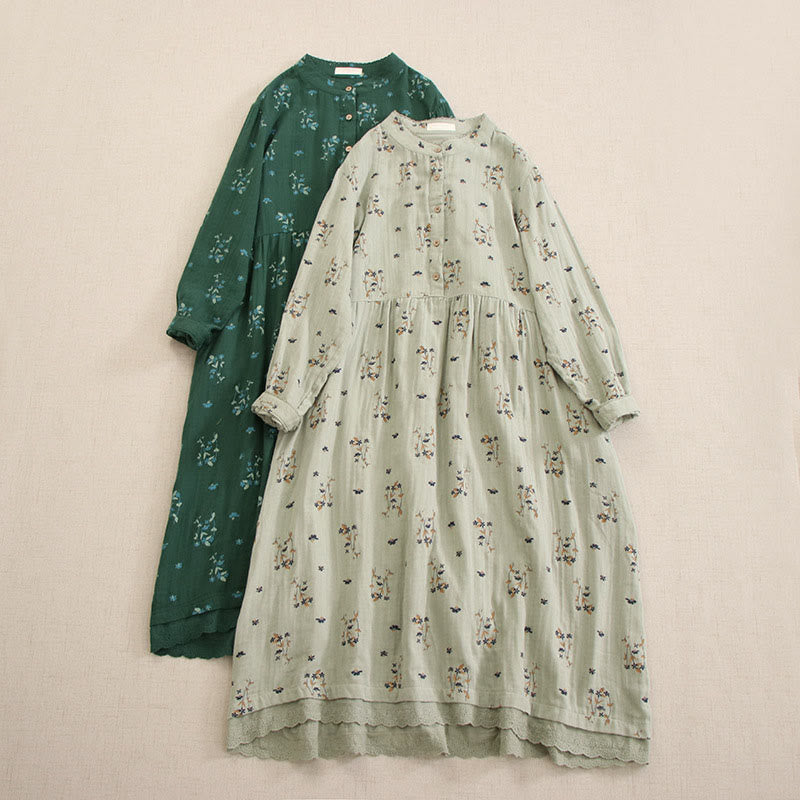 Buddha Stones Robe midi printanière à petits boutons, col rond, manches longues et poches, ornée d'un imprimé floral discret - image 15