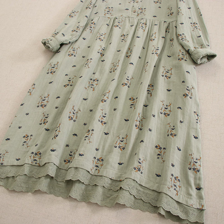 Buddha Stones Robe midi printanière à petits boutons, col rond, manches longues et poches, ornée d'un imprimé floral discret - image 13