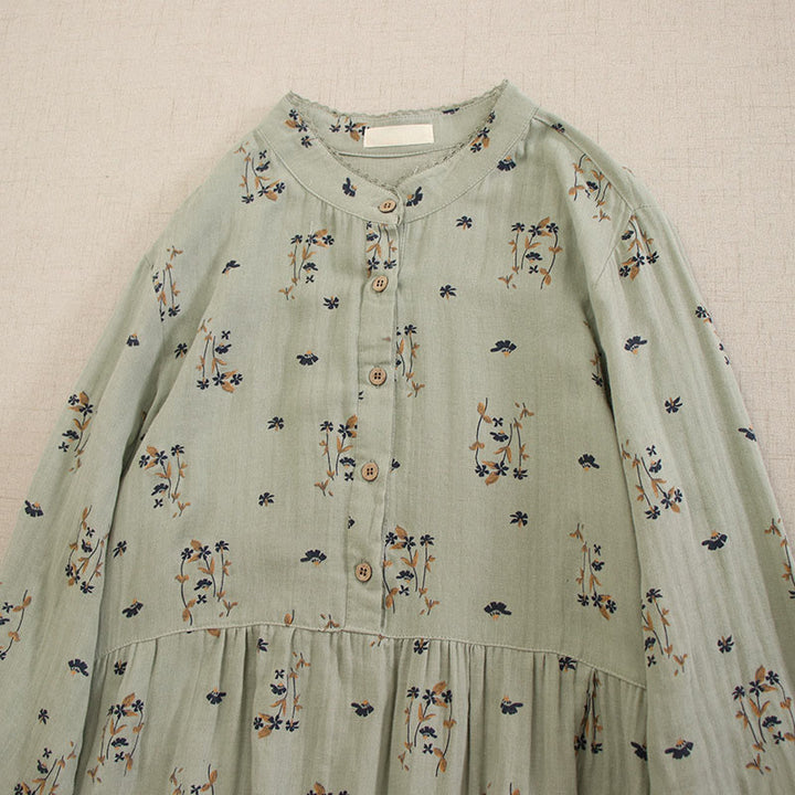 Buddha Stones Robe midi printanière à petits boutons, col rond, manches longues et poches, ornée d'un imprimé floral discret - image 9