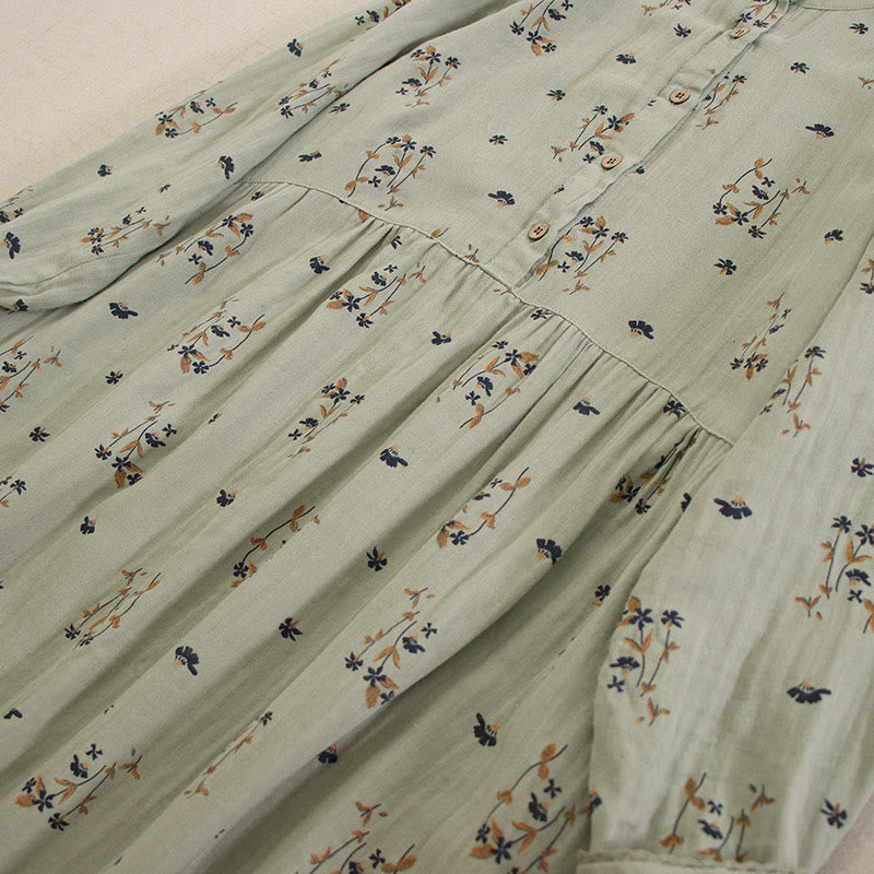 Buddha Stones Robe midi printanière à petits boutons, col rond, manches longues et poches, ornée d'un imprimé floral discret - image 12