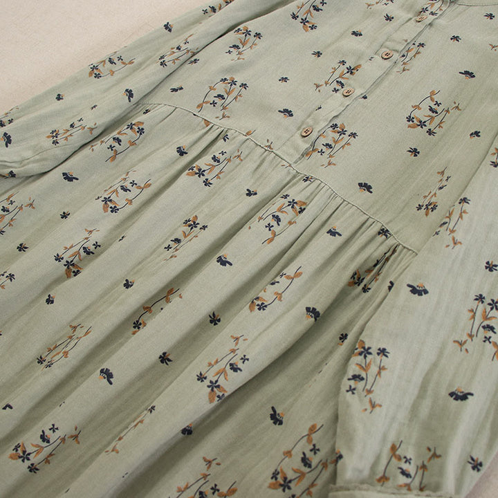 Buddha Stones Robe midi printanière à petits boutons, col rond, manches longues et poches, ornée d'un imprimé floral discret - image 12