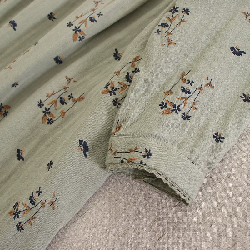 Buddha Stones Robe midi printanière à petits boutons, col rond, manches longues et poches, ornée d'un imprimé floral discret - image 11