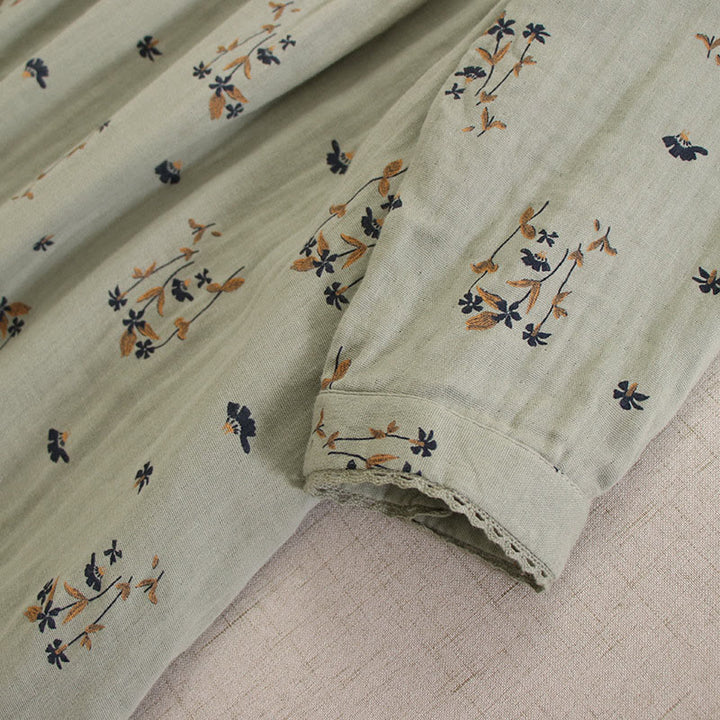 Buddha Stones Robe midi printanière à petits boutons, col rond, manches longues et poches, ornée d'un imprimé floral discret - image 11