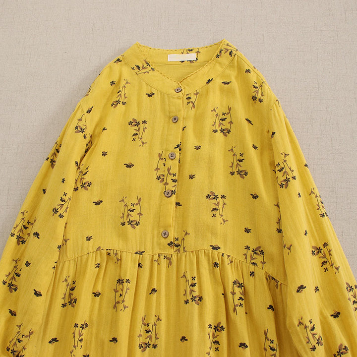 Buddha Stones Robe midi printanière à petits boutons, col rond, manches longues et poches, ornée d'un imprimé floral discret - image 17