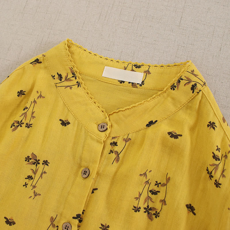 Buddha Stones Robe midi printanière à petits boutons, col rond, manches longues et poches, ornée d'un imprimé floral discret - image 18